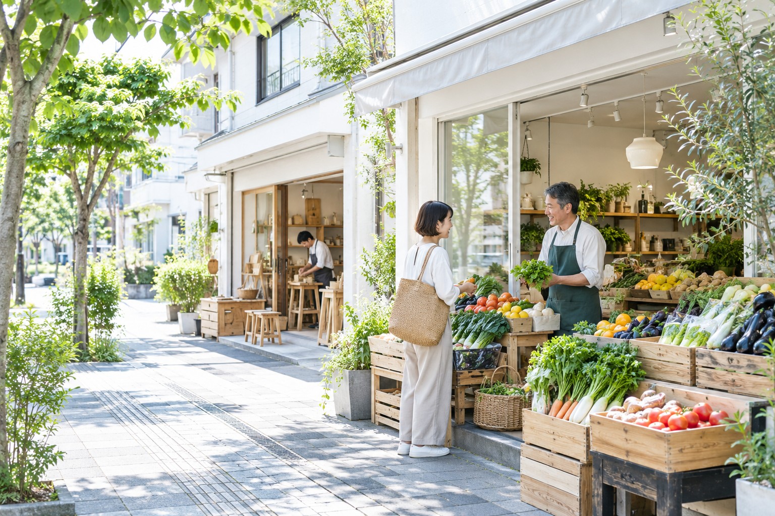 地域のお店と人のつながりを表現したイメージ